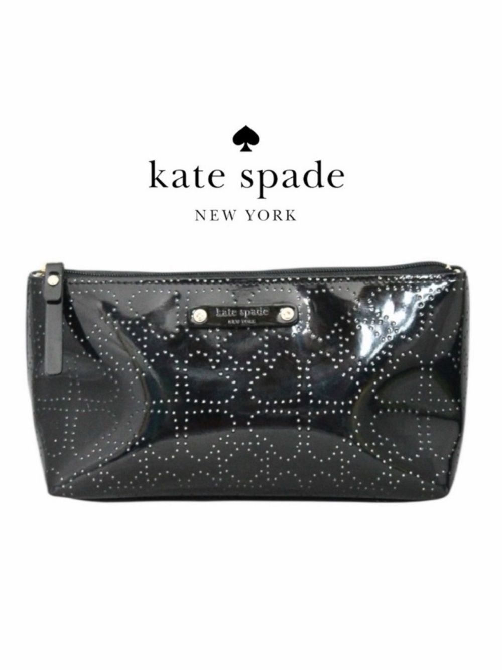 Kate Spade Little Shiloh Metro Spade Black Patent Cosmetic Makeup Case